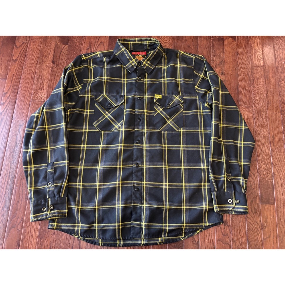 Dixxon Flannel Co Voltage Black Yellow Plaid D-Tech Work Shirt Mens XL Snap